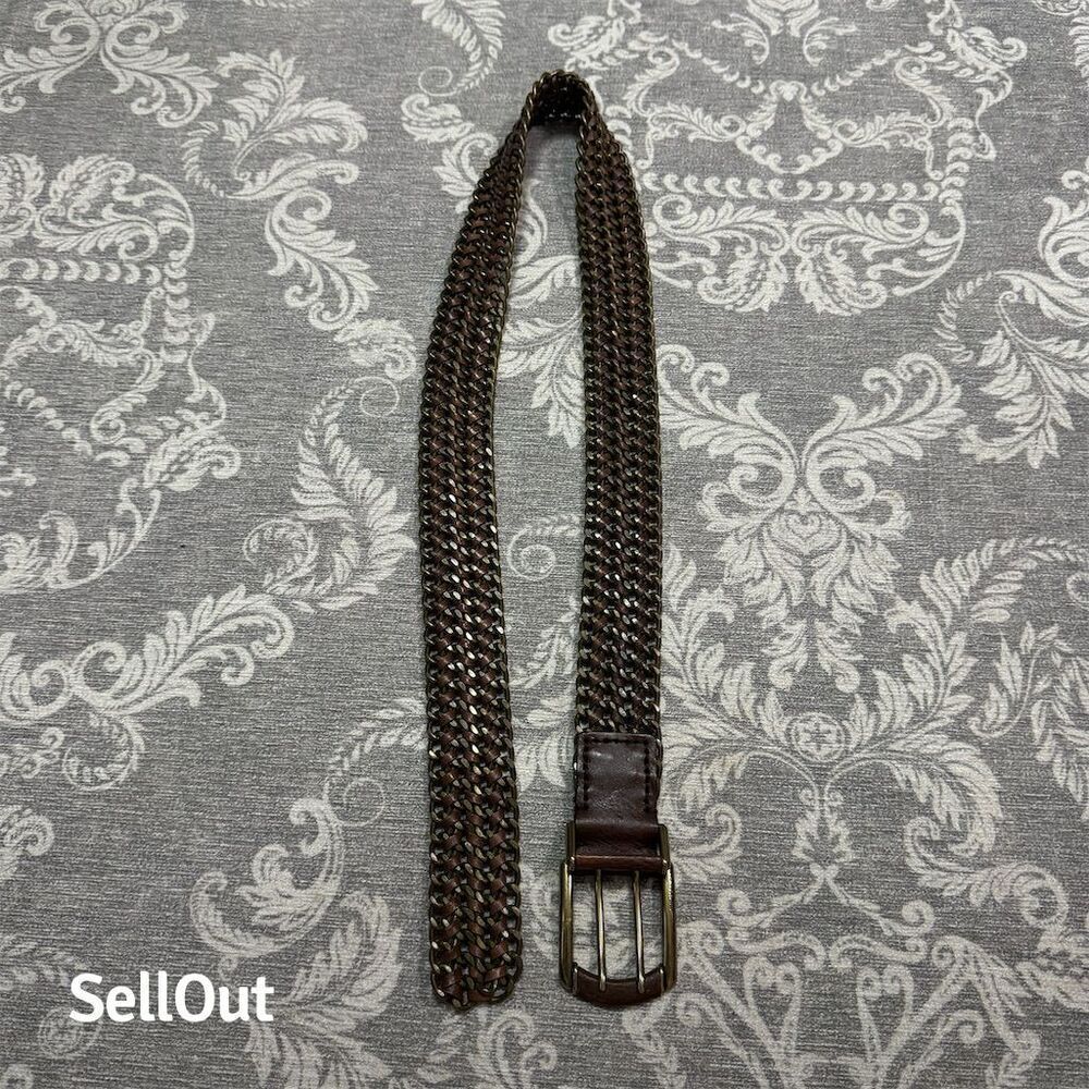 Men's Brown Braided Michael Kors Brass & Leather Belt with Brass Buckle